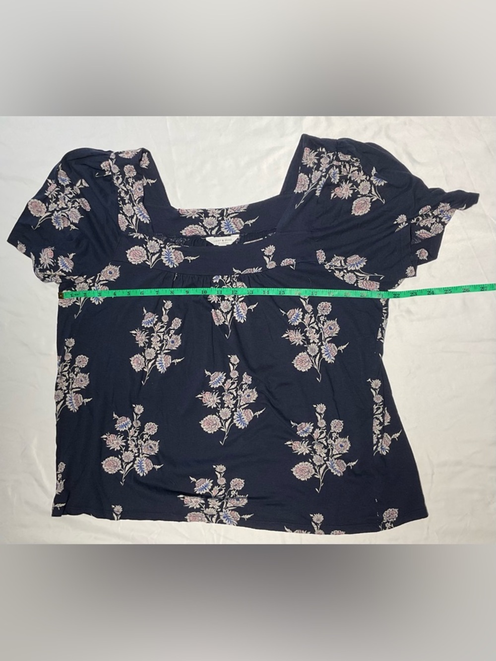 Lucky Brand Dark Blue Floral Boho Square Neck Flutter Top - Picture 6 of 9